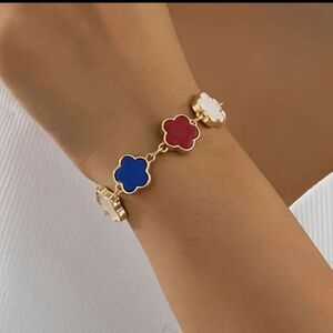 Red White Blue Gold Leaf Clover Luxury Bracelet